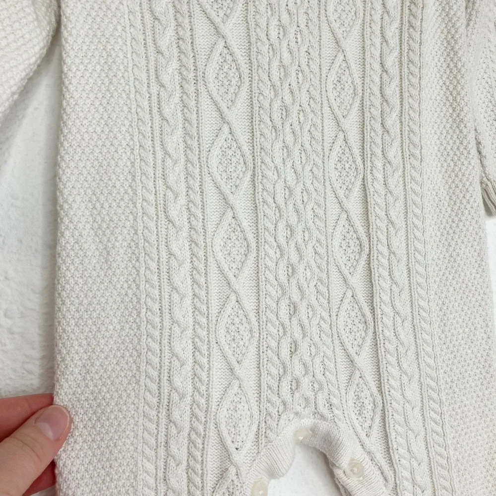Janie and Jack Baby Romper Cream Cable Knit Shawl Collar Button Front 3-6 Months